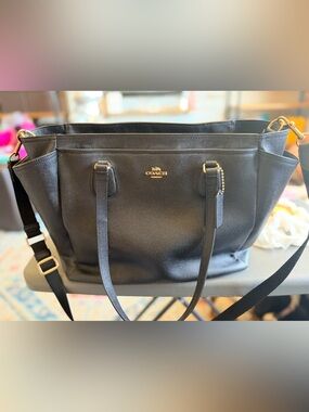 COACH Black Leather Tote/Baby Bag with Signature Logo